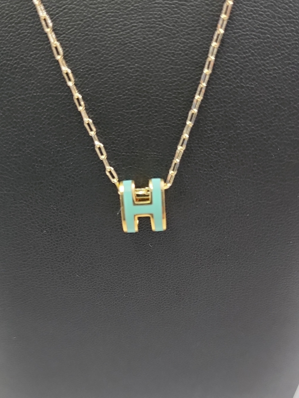 Turquoise Enamel Sliding H Gold Filled Necklace